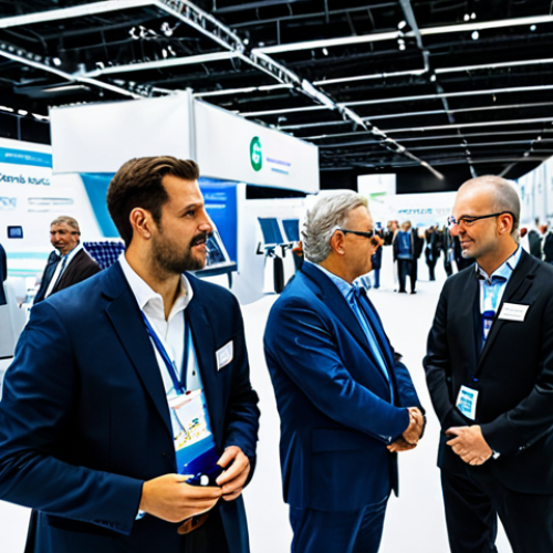 환경보호 기술 관련 특허 동향 - **Energy Transition Expo:** A bustling expo hall showcasing innovative energy technologies like new ...