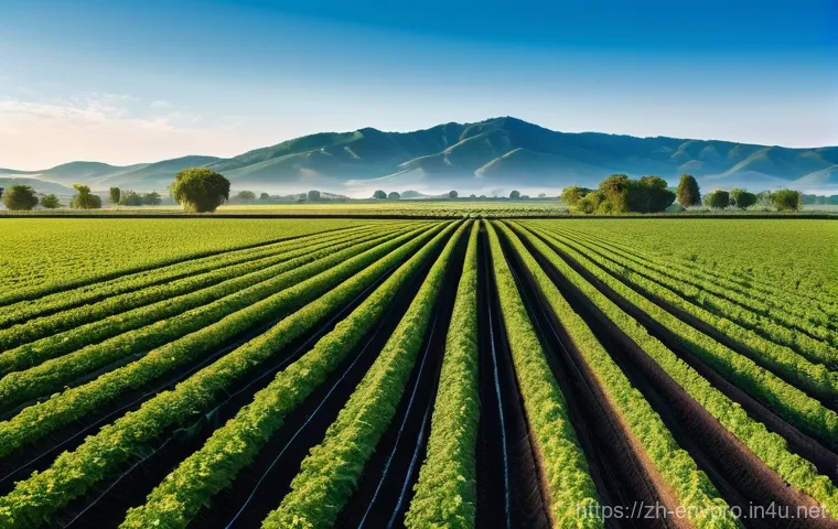 환경보호 실무 사례 연구 - **Prompt 1: Smart Precision Agriculture**
    "A vibrant, high-tech agricultural field bathed in war...