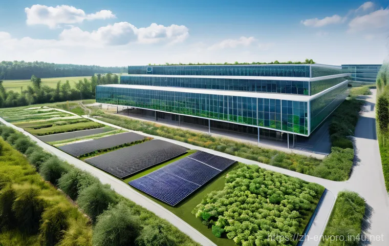 환경보호 컨설팅 회사 소개 - **Prompt 1: "Green Industry Harmony"**
    A wide, photorealistic shot of a state-of-the-art, eco-fr...