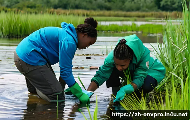환경보호 실습에서 배우는 리더십 - A diverse team of young volunteers wearing casual outdoor clothes and gloves, working together to cl...