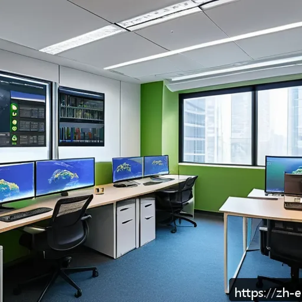 환경보호전문가의 연구 데이터 관리법 - A modern office environment where a diverse team of Chinese researchers collaborates on environmenta...