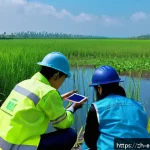 환경보호 전문가의 직무 피드백 관리 - A diverse environmental protection team wearing professional outdoor work attire and safety gear, ac...