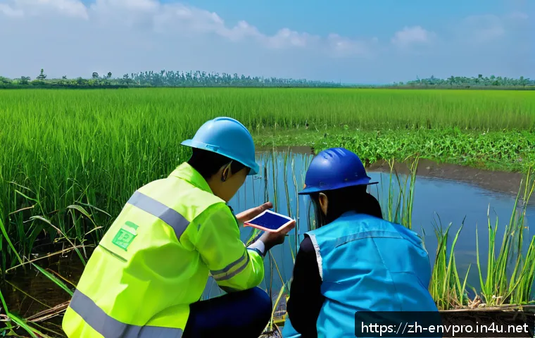 환경보호 전문가의 직무 피드백 관리 - A diverse environmental protection team wearing professional outdoor work attire and safety gear, ac...