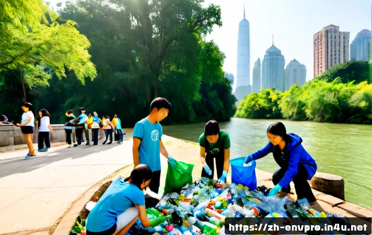 환경보호 관련 동아리 활동 소개 - Photorealistic documentary-style scene of a diverse university environmental protection club conduct...