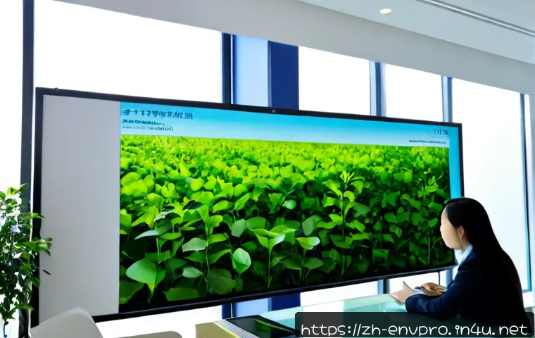 환경보호 관련 연구 발표 자료 - Photorealistic environmental research presentation scene in a bright modern university laboratory, d...
